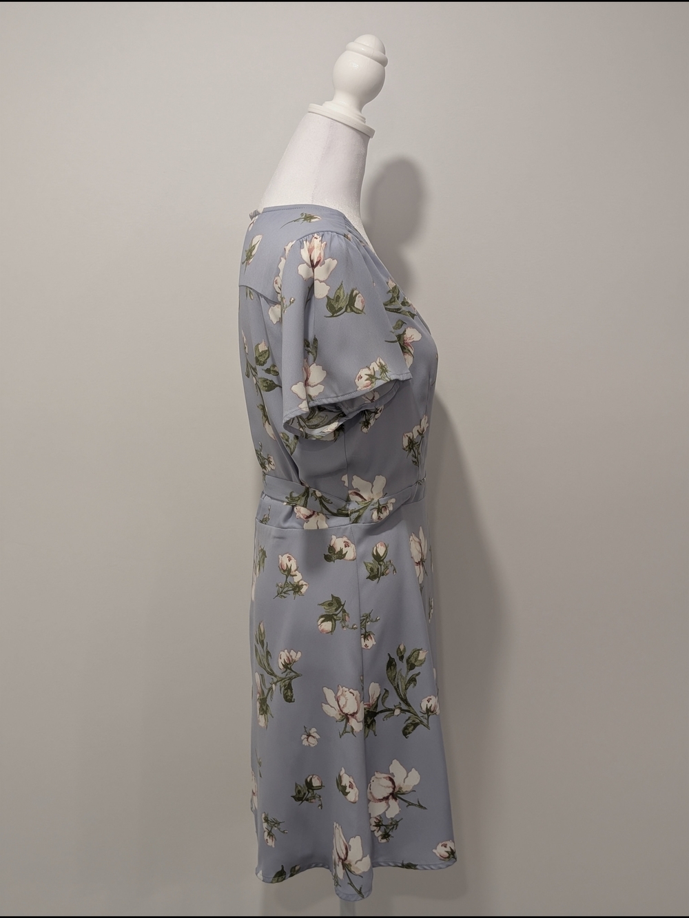 Dynamite Floral Fit And Flare Mini Wrap Dress - Light Blue - Picture 5 of 13